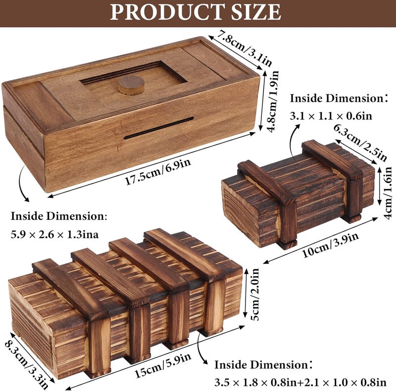 Oppaxf Puzzle Box 3 Pack Wooden Secret Puzzle Box with Hidden Compartment 3D Brain Teaser Magic Drawers Secret Magic Box Wooden Box Puzzle Case Difficult Puzzles Boxs Gift Card for Adults and Kids - Image 2